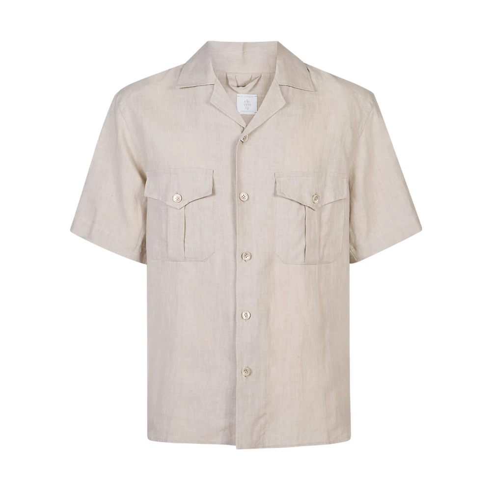 Eleventy Men's Beige Short Sleeve Shirts, Xl, Bowling Collar Shirt 2 Pockets