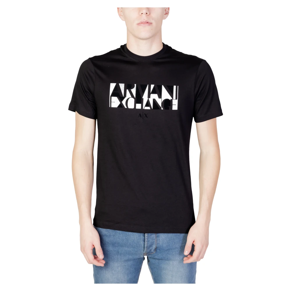 Armani Exchange Zwart Bedrukt Ronde Hals T-shirt Black Heren