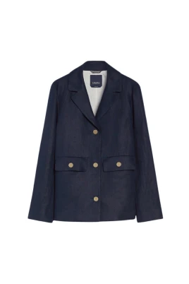 Elegant Linneblazer med Guldiga Knappar