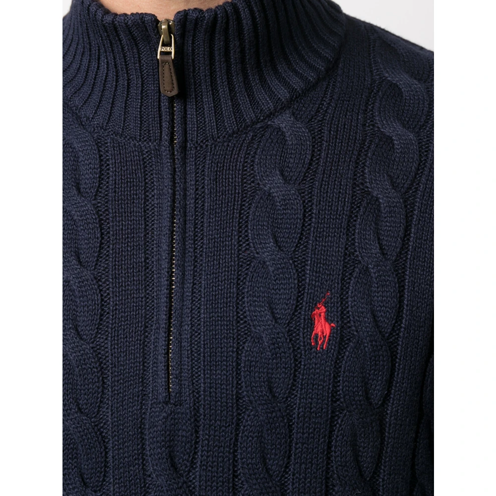 Polo Ralph Lauren Geborduurde Katoenen Half-Zip Gebreide kleding Blue Heren