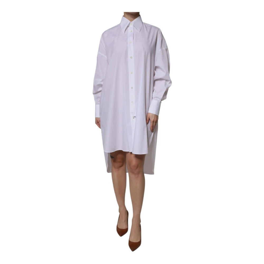 Dolce & Gabbana Witte Katoenen Overhemdjurk Asymmetrisch Ontwerp White Dames