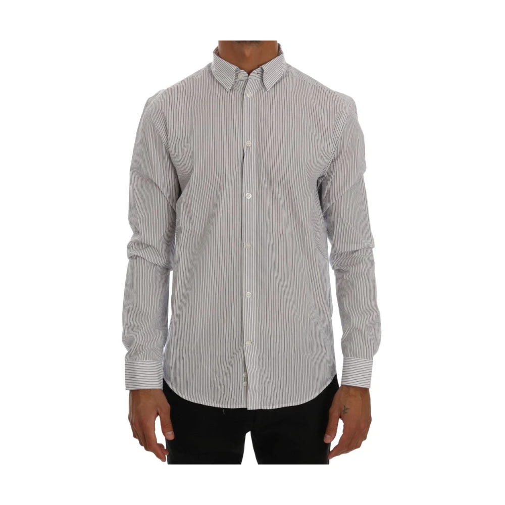 Frankie Morello Blauw Gestreept Casual Katoenen Overhemd White Heren