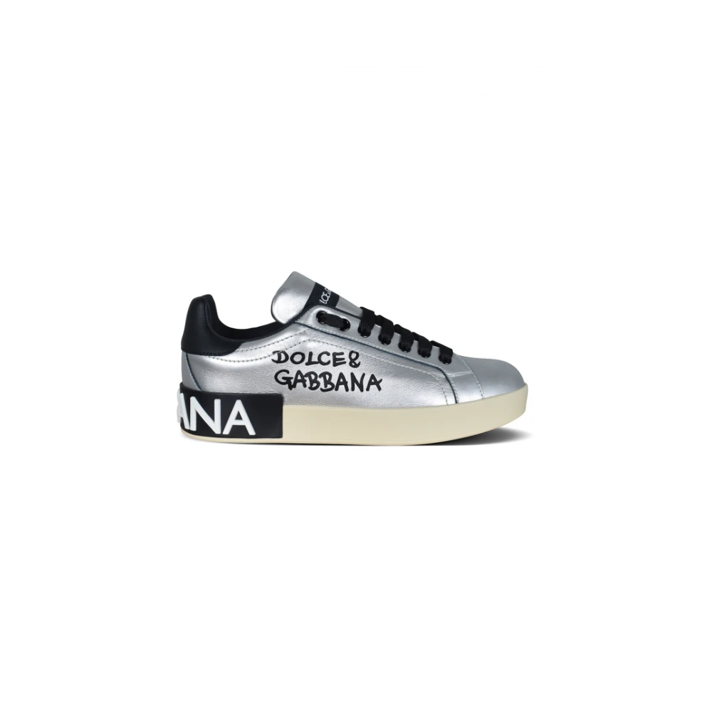 Dolce & Gabbana Men's Gray Sneakers, 6 Uk, Silver Leather Trainers