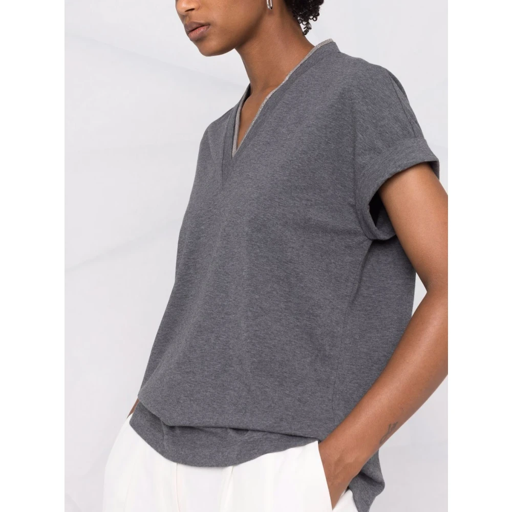 BRUNELLO CUCINELLI Donkergrijze V-hals trui Gray Dames
