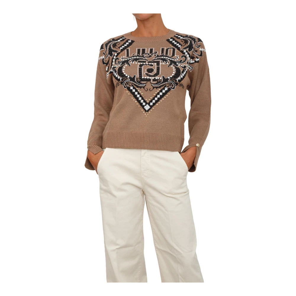 Liu Jo Vrouw Beige Round-Neck Knitwear