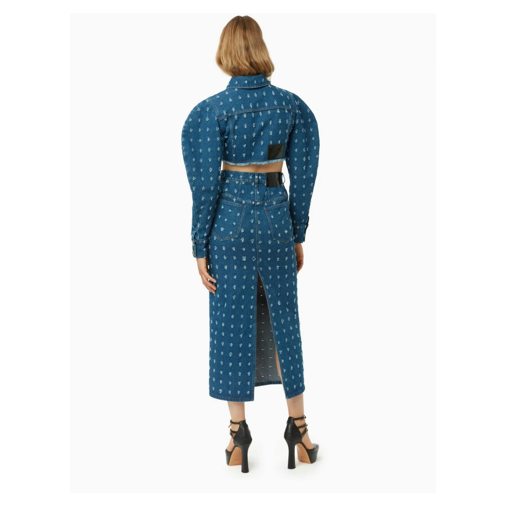 Nina Ricci Gedistresseerde Korte Denim Jas Blue Dames