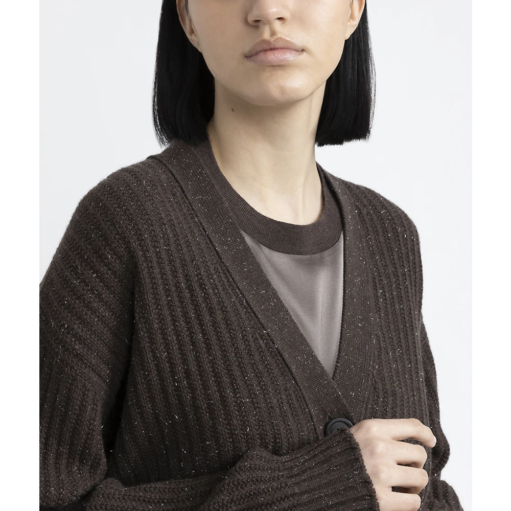 PESERICO Wol zijde kasjmier en lurex vest Brown Dames