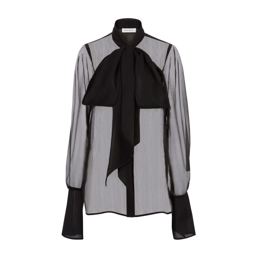 Nina Ricci Zwarte Zijden Strik Kraag Blouse Black Dames