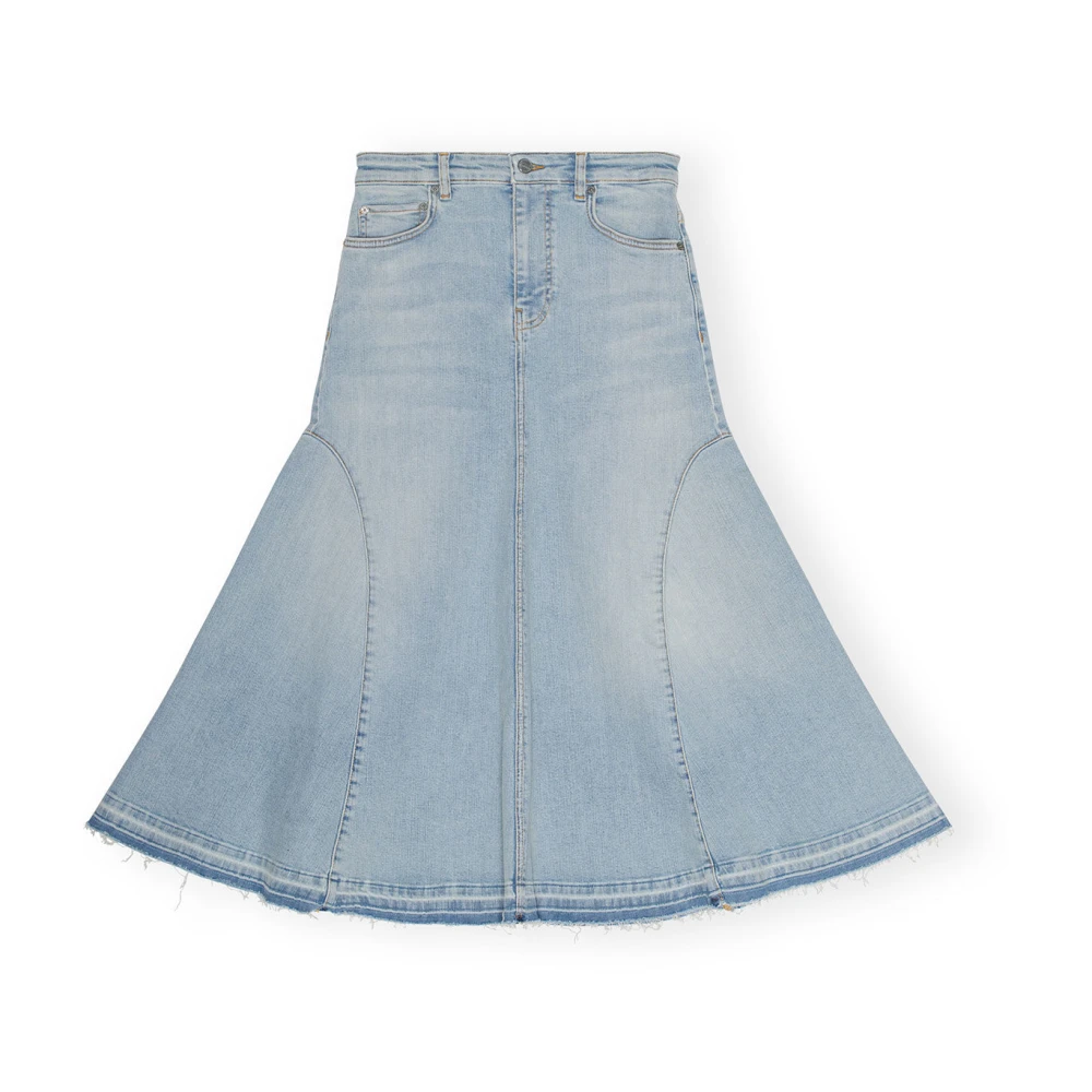 Ganni Blauwe Denim Midi Rok met Zakken Blue Dames