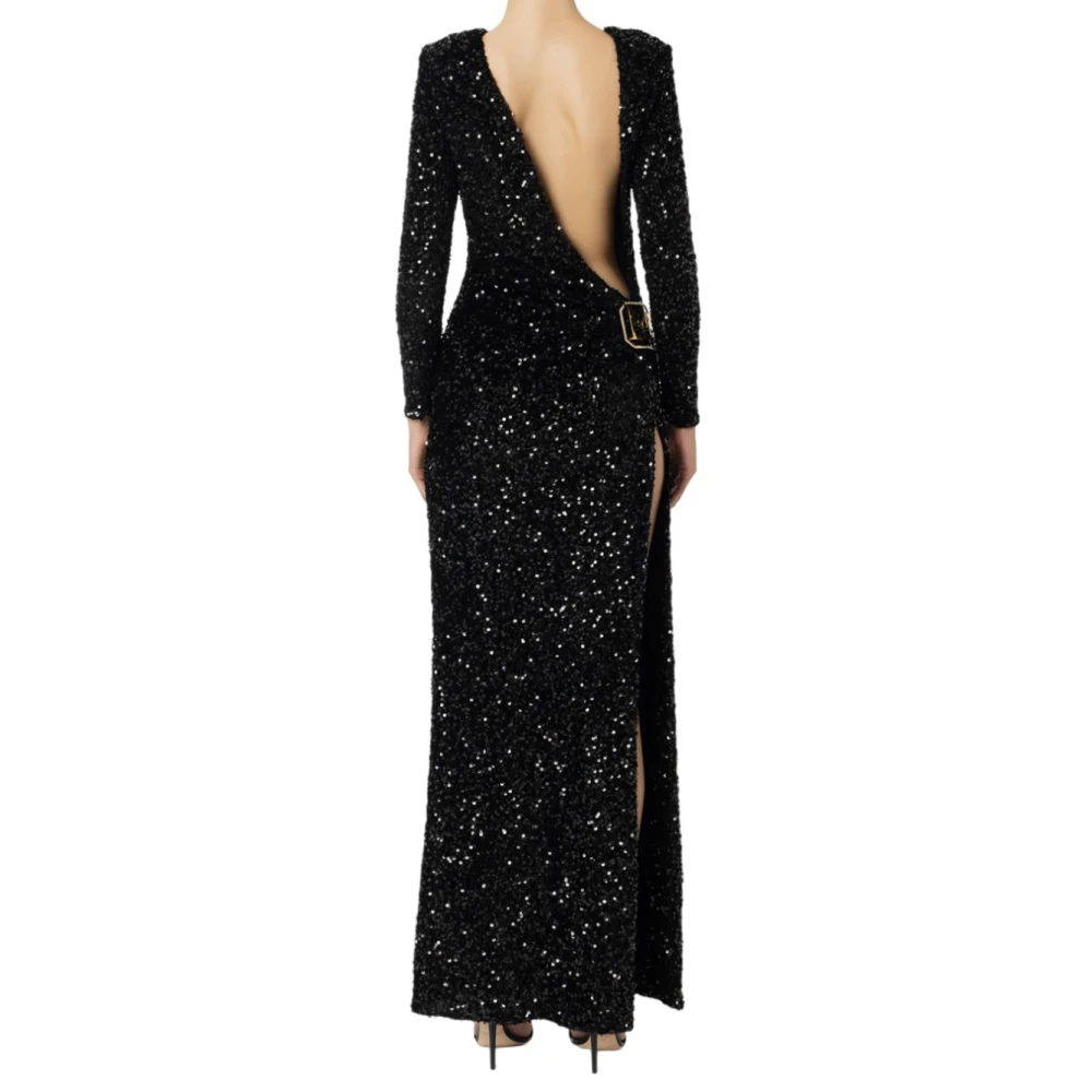 Elisabetta Franchi Rode Loper Geborduurde Lange Jurk Black Dames