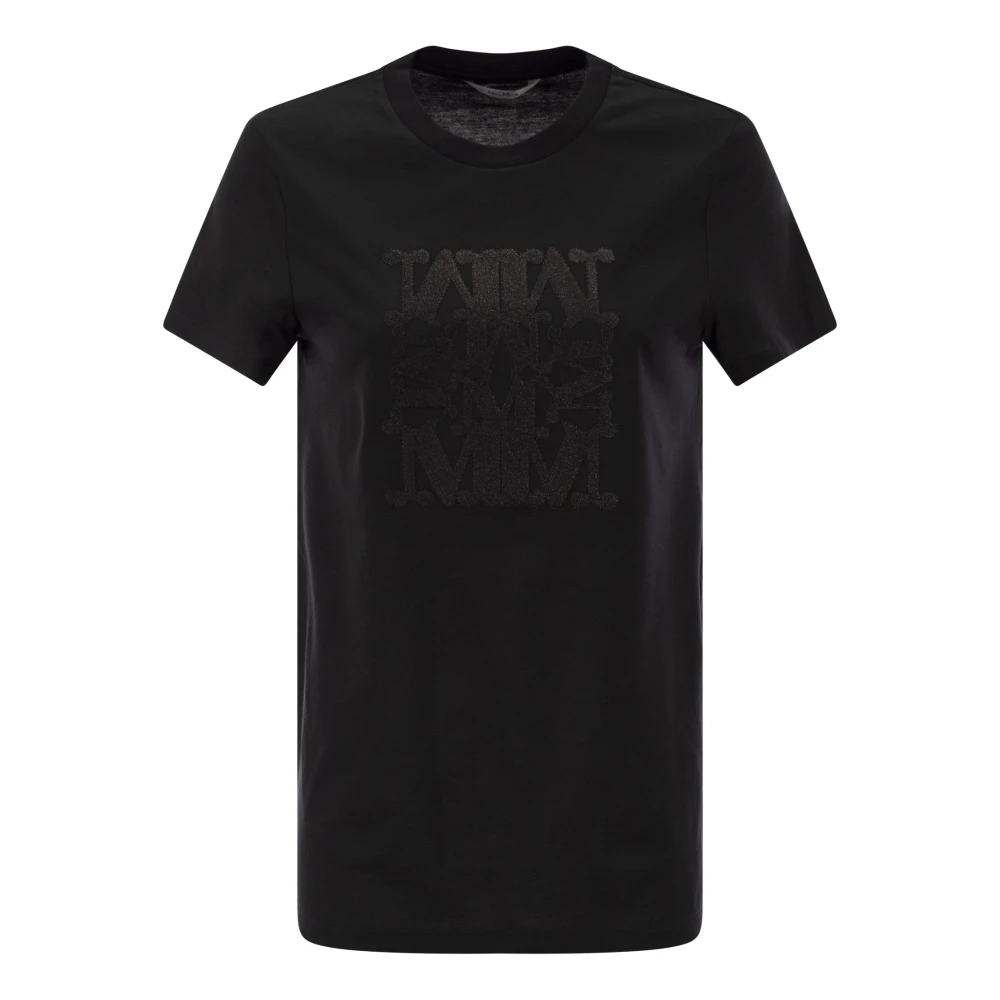 Max Mara Katoenen T-shirt met Frontale Borduursels Black Dames