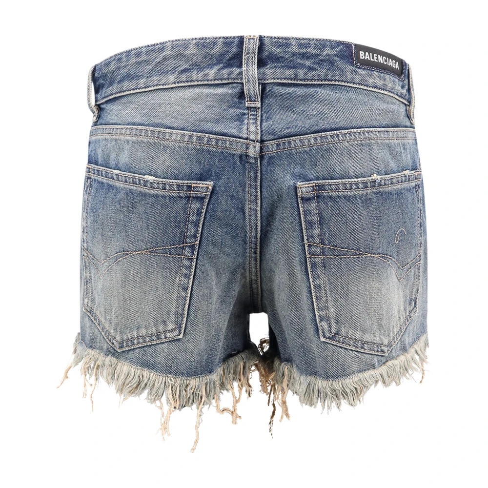 Balenciaga Denim Shorts met Logo Patch op de Achterkant Blue Dames
