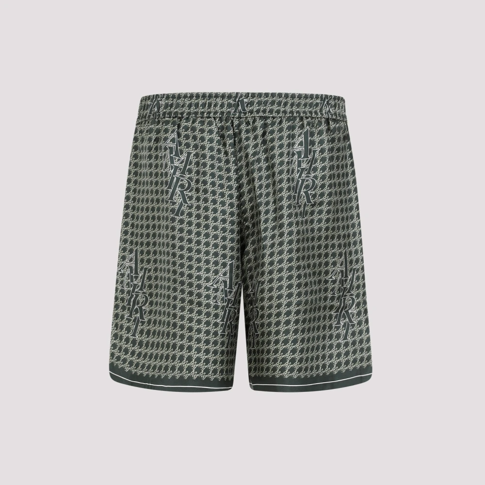 Amiri Groene Zijden Staggered Hounds Tooth Shorts Green Heren