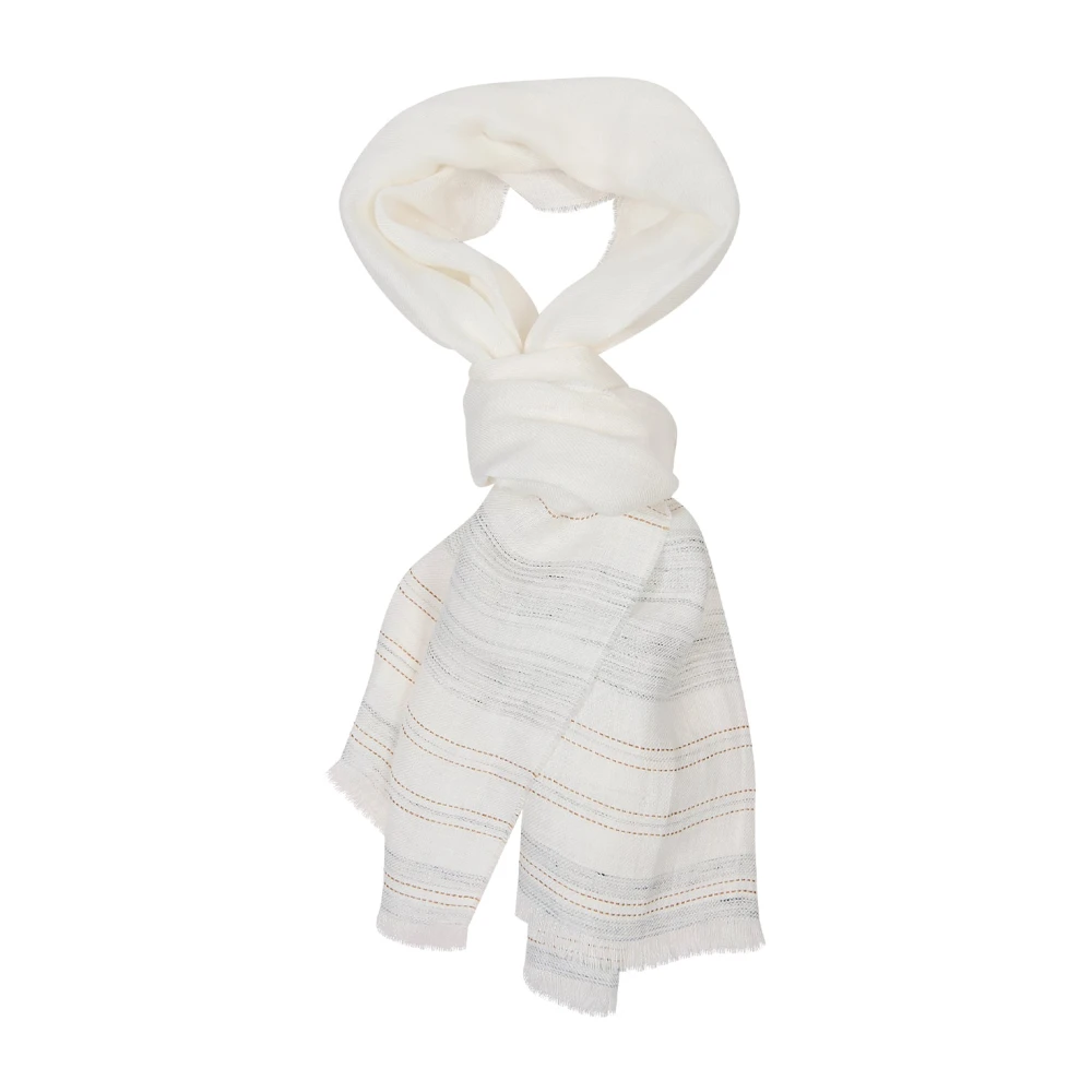 Eleventy Mannelijk Beige Gestreept Sjaal Met Franjes