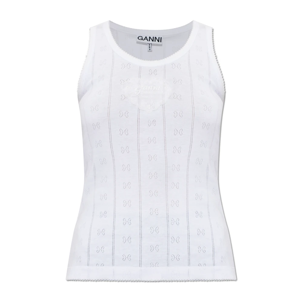 Ganni Women's White Sleeveless Tops, Xs, Top With Appliqué