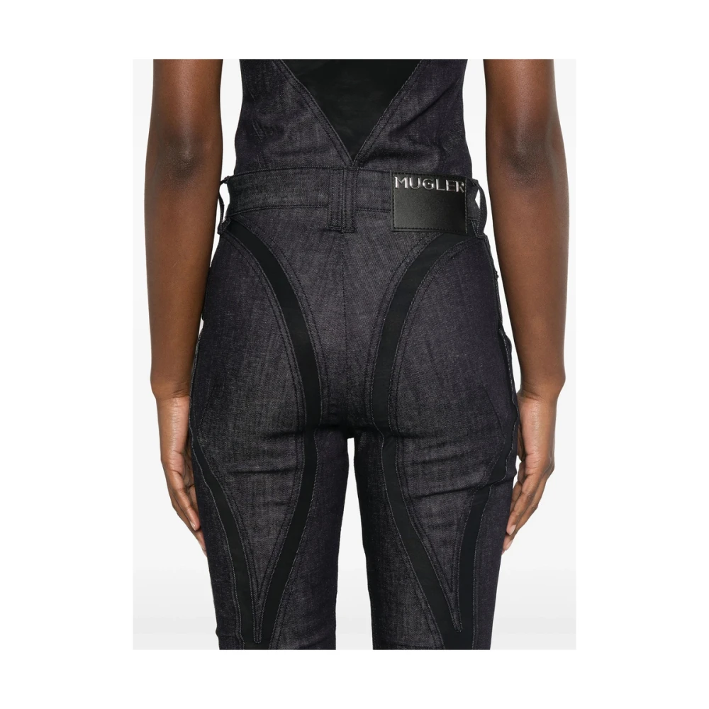 Mugler Zwarte Jeans met Logo Patch Black Dames