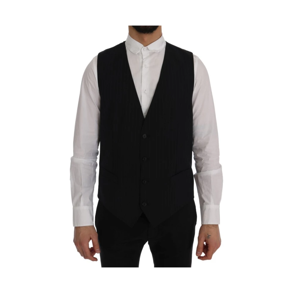 Dolce & Gabbana Elegante Blauw Gestreepte Vest Blue Heren