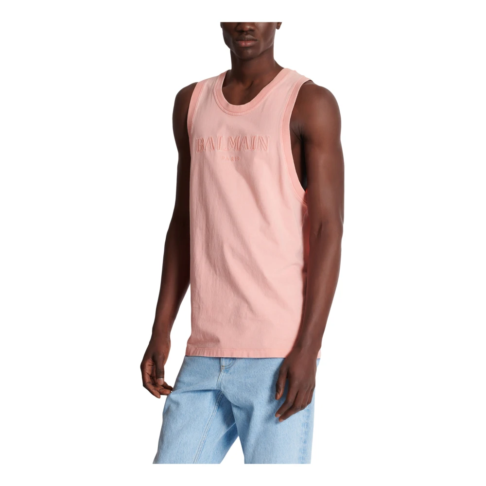 Balmain Tanktop met Vintage Bamain borduurwerk Pink Heren