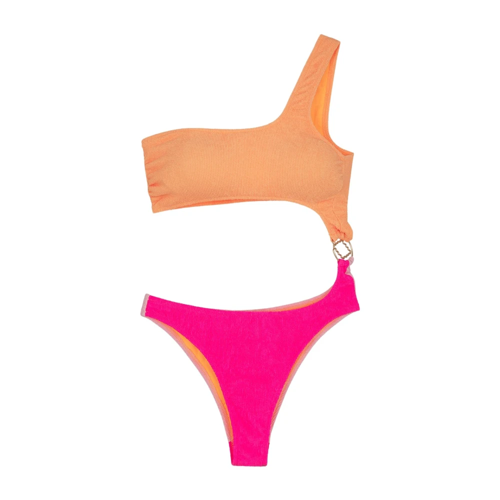 Me-Fui Geëmbosseerde Monospalla Trikini met Zijaccessoire Multicolor Dames