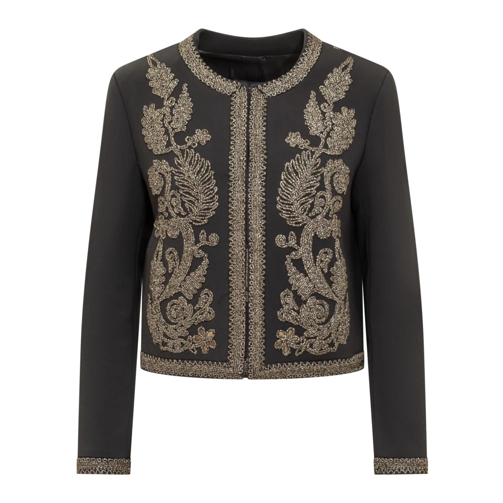 Seafarer Geborduurde zwarte crew neck jas met bloemen Black Dames