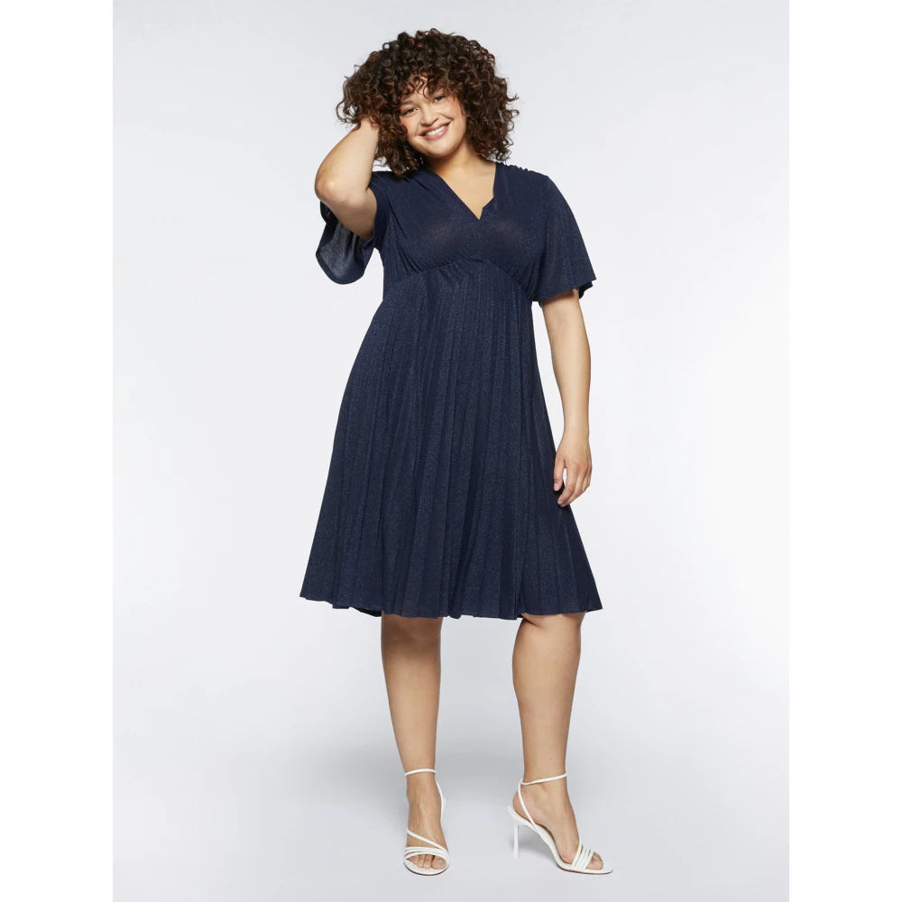 Fiorella Rubino Lurex Jersey Plooi Jurk Blue Dames