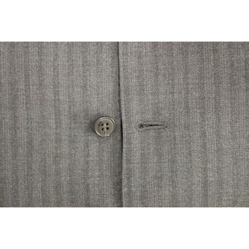 Dolce & Gabbana Elegante Grijze Gestreepte Wollen Jurk Vest Gray Heren