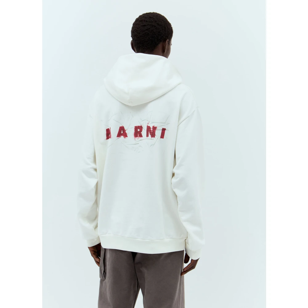 Marni Logo Borduurwerk Hoodie Katoen Jersey White Heren