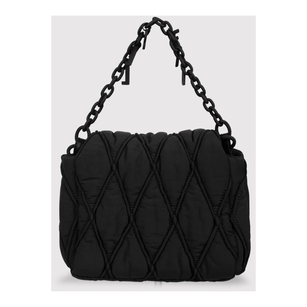 Diesel Gewatteerde Nylon Schoudertas met Bedel Black Dames