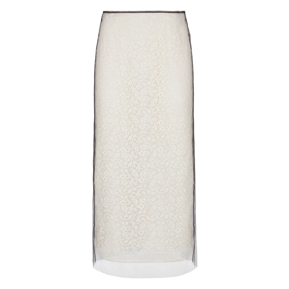 Fendi Witte Bloemenkanten Rok Dubbellagig White Dames
