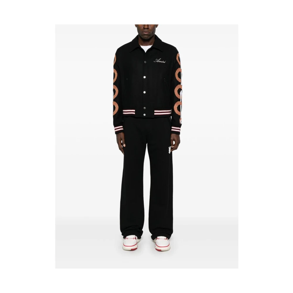 Amiri Zwarte Geribbelde Buitenjas met Geborduurd Logo Black Heren