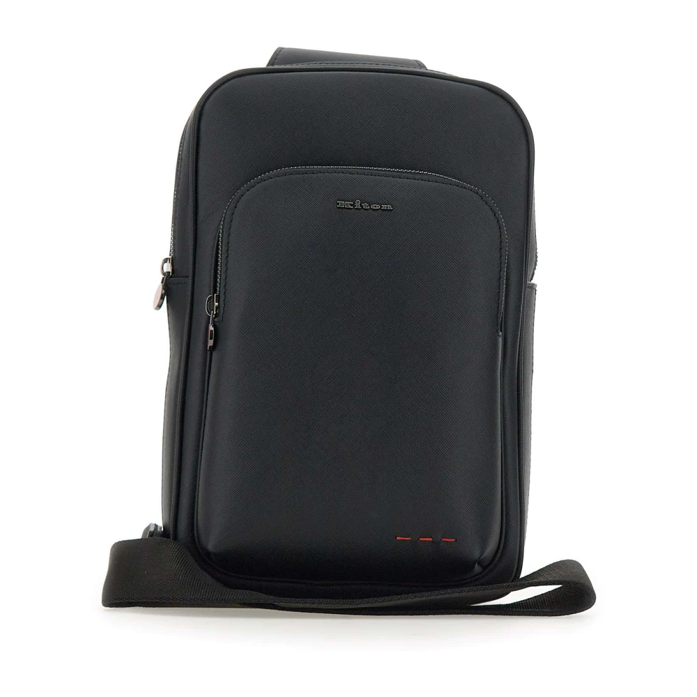 Kiton Zwarte leren rugzak met ritssluiting Black Heren