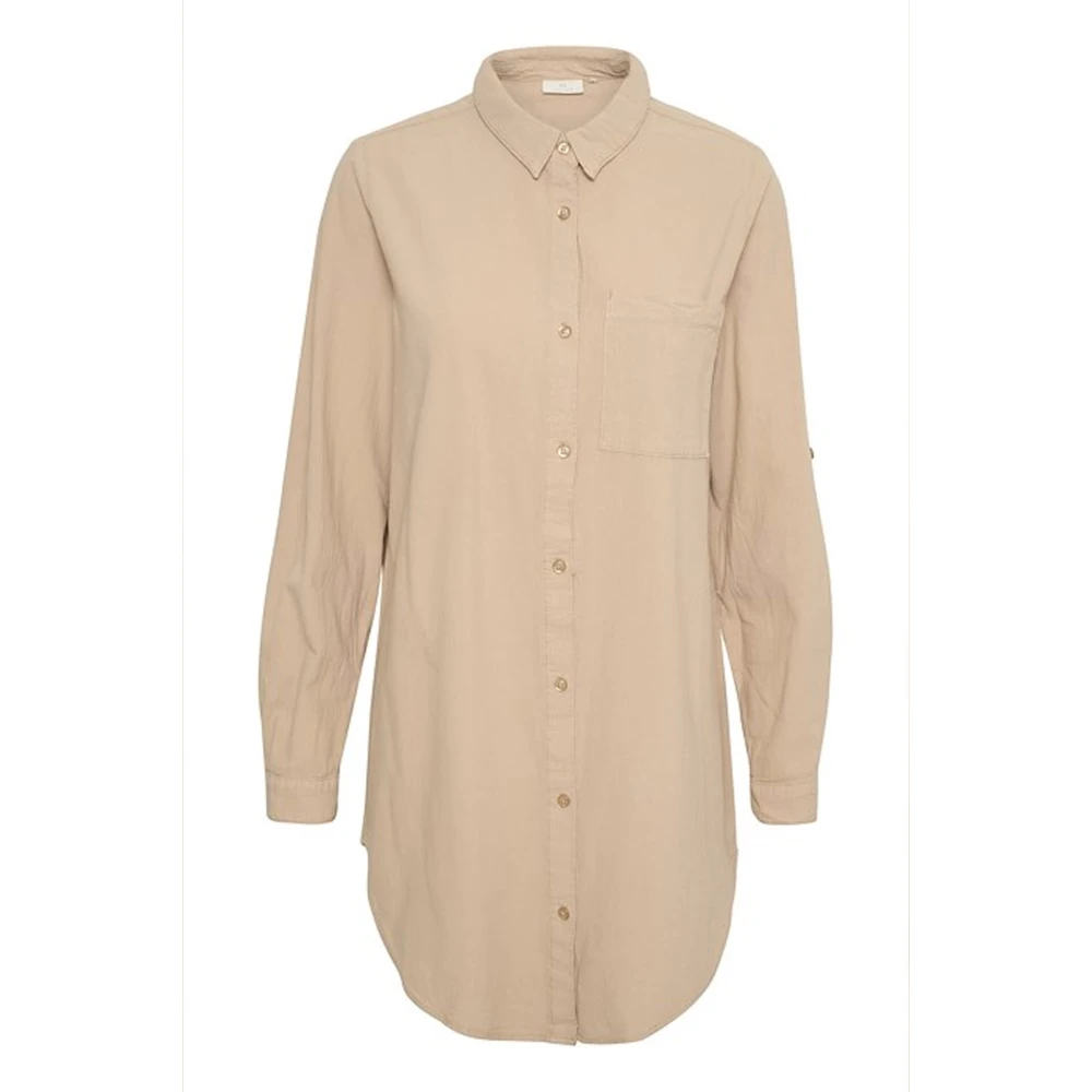 Kaffe Klassisk Sand Skjorta Tunika Topp Beige, Dam