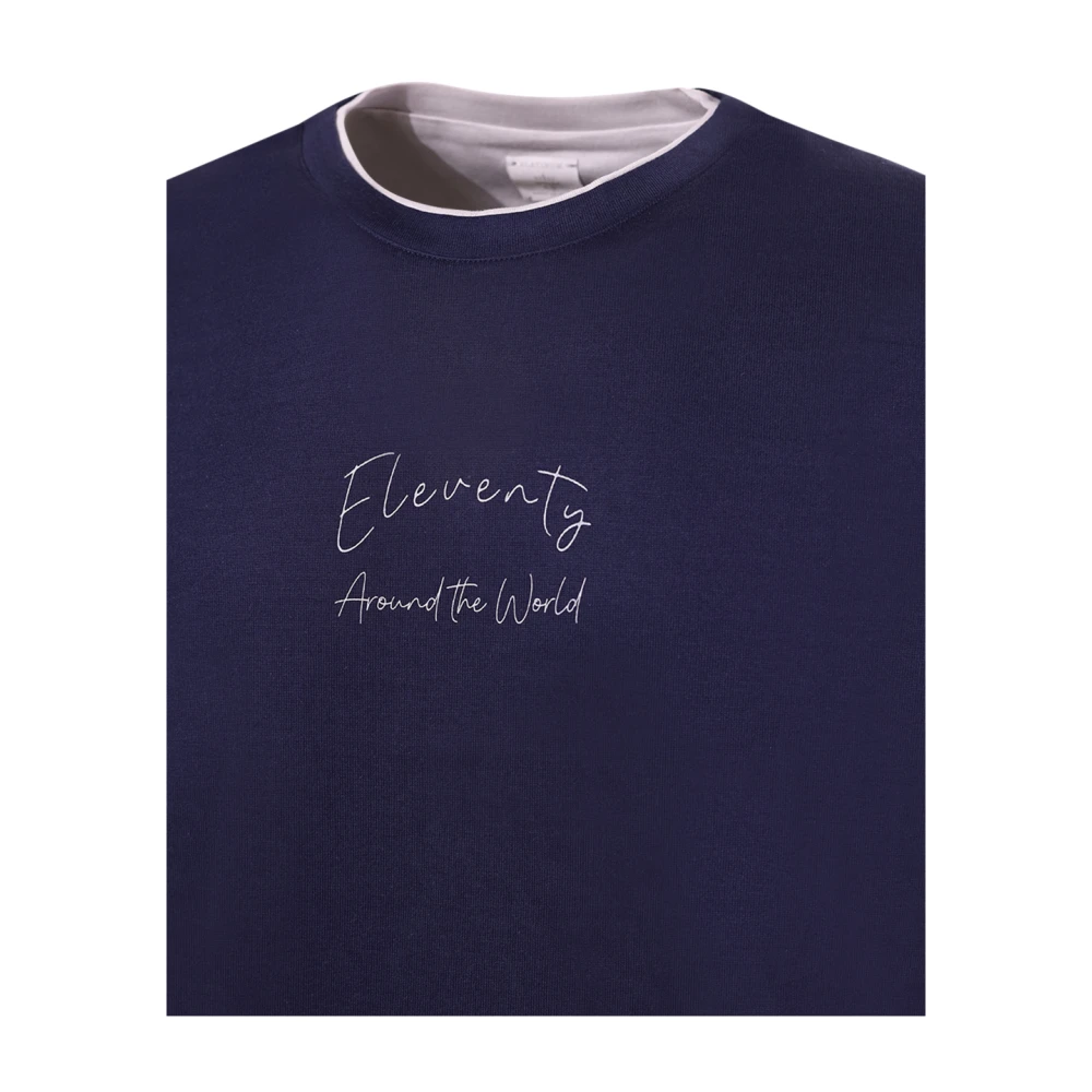 Eleventy Blauwe Voyage Print T-shirt Polo Blue Heren