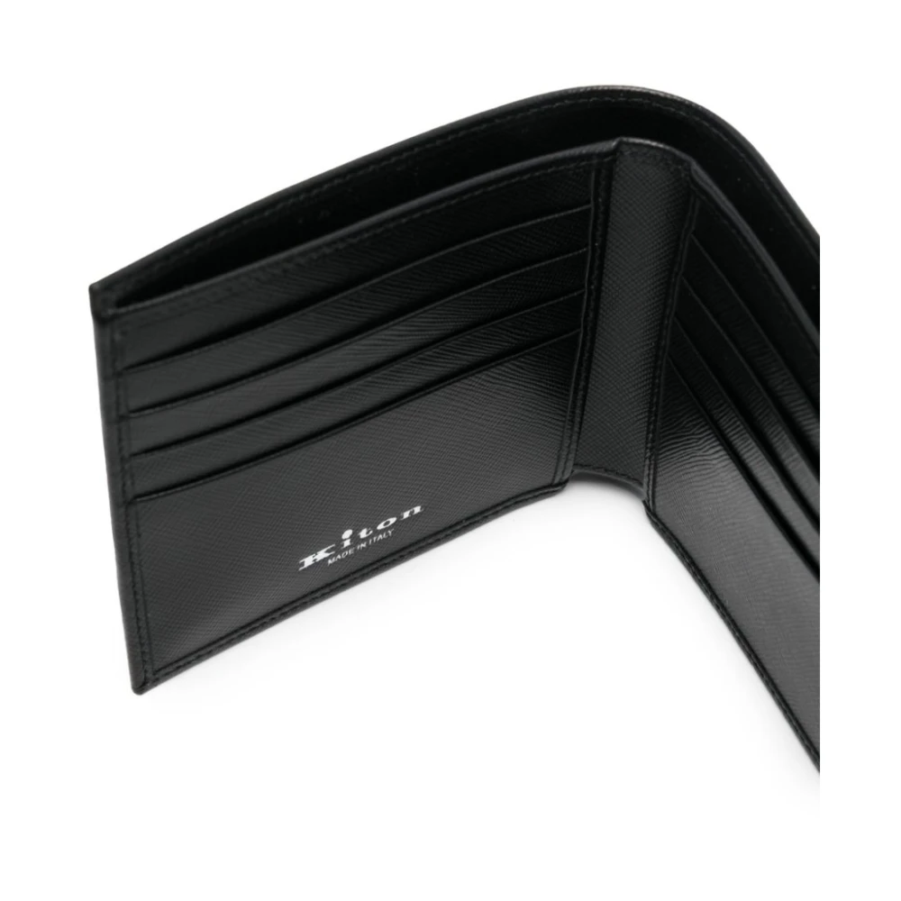Kiton Gestructureerde Leren Bi-Fold Tas Black Heren