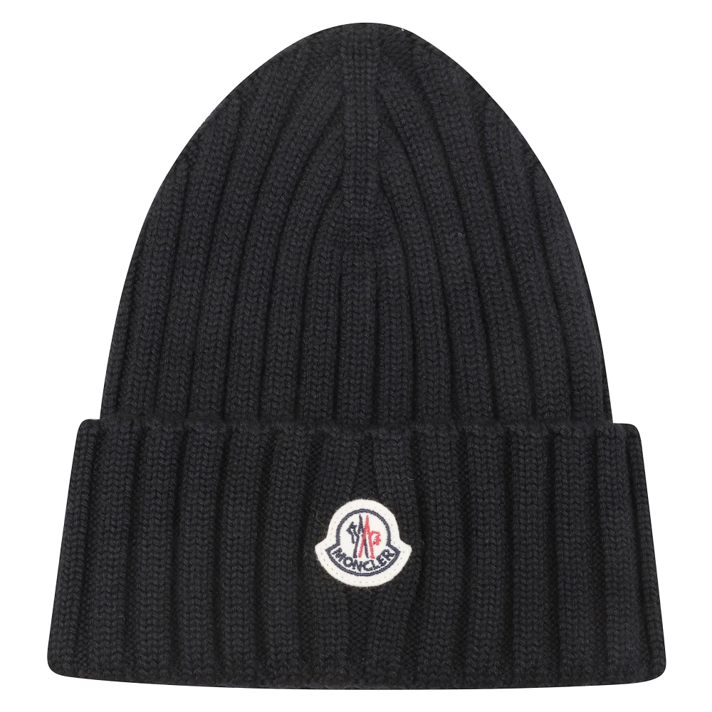 Moncler Logo Wool Beanie - Female - Accessories - Black - One Size - Accessories