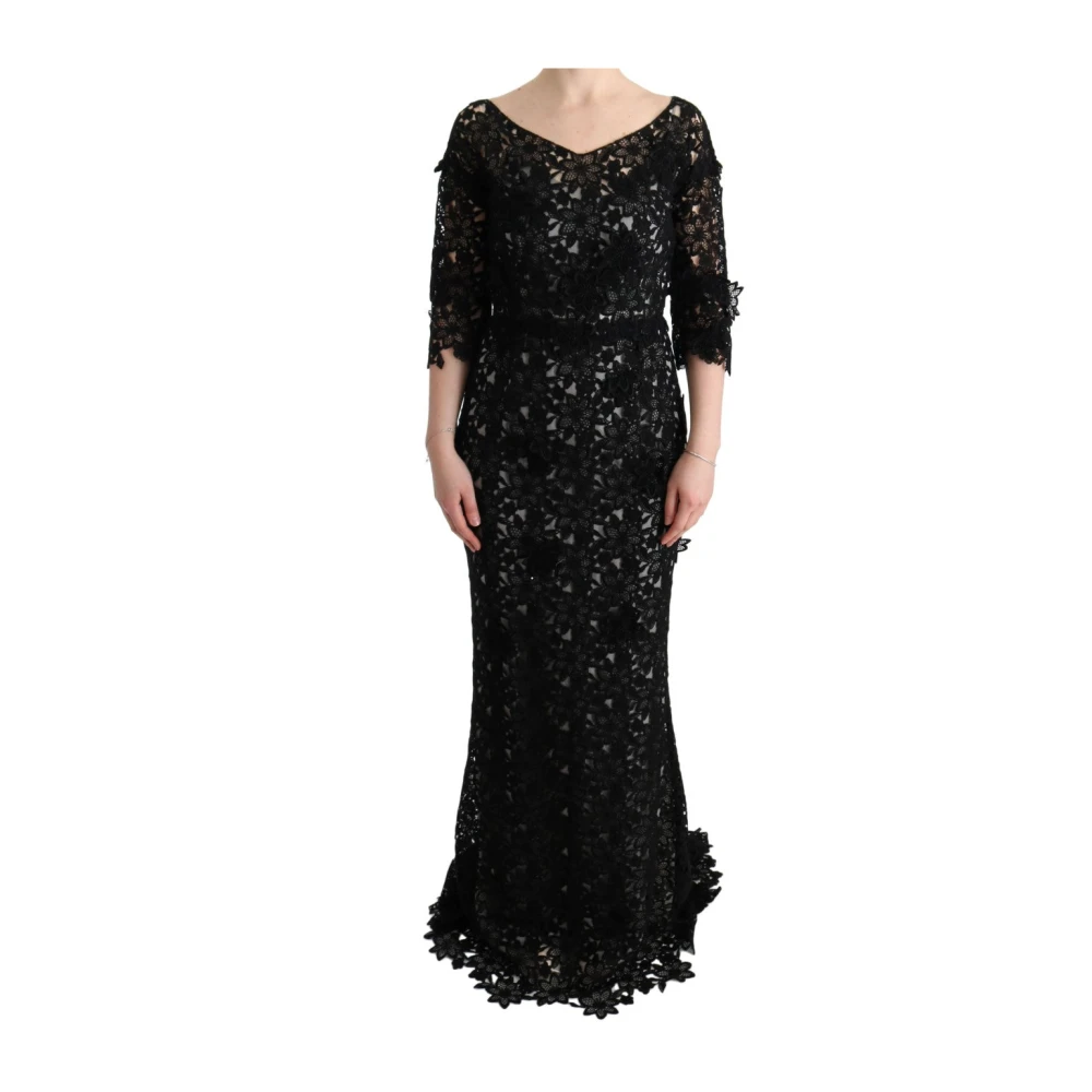 Dolce & Gabbana Women's Black Gowns,, Elegant Maxi Dress With Flower Applique 2XS