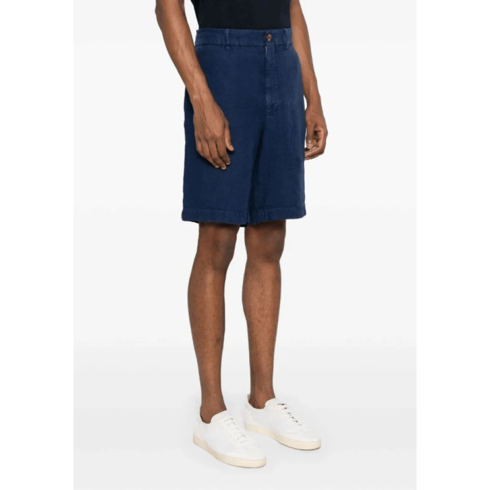 BRUNELLO CUCINELLI Navy Linen Bermuda Shorts Blue Heren