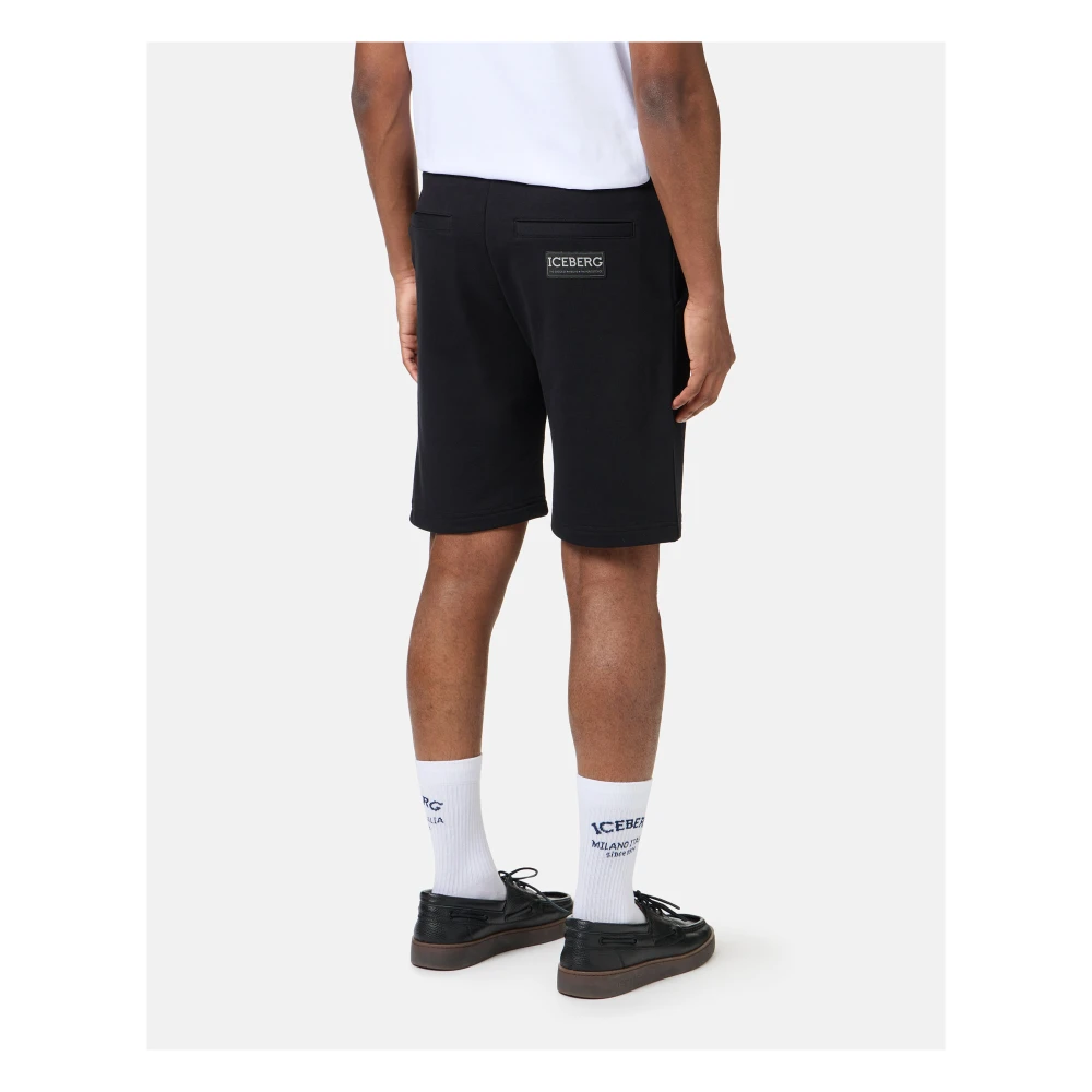 Iceberg Slim fit zwarte katoenen fleece Bermuda shorts met Taz borduursel Black Heren