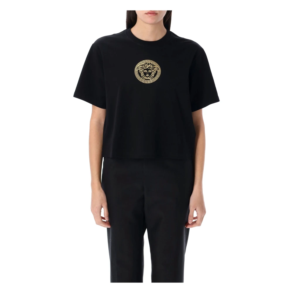 Versace Zwart Goud Medusa Crop T-Shirt Black Dames