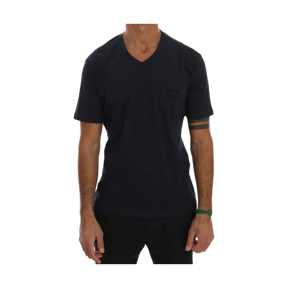 Daniele Alessandrini , T-Shirts, Male, Blue, S, Blue Cotton V-Neck T-Shirt - Image 3
