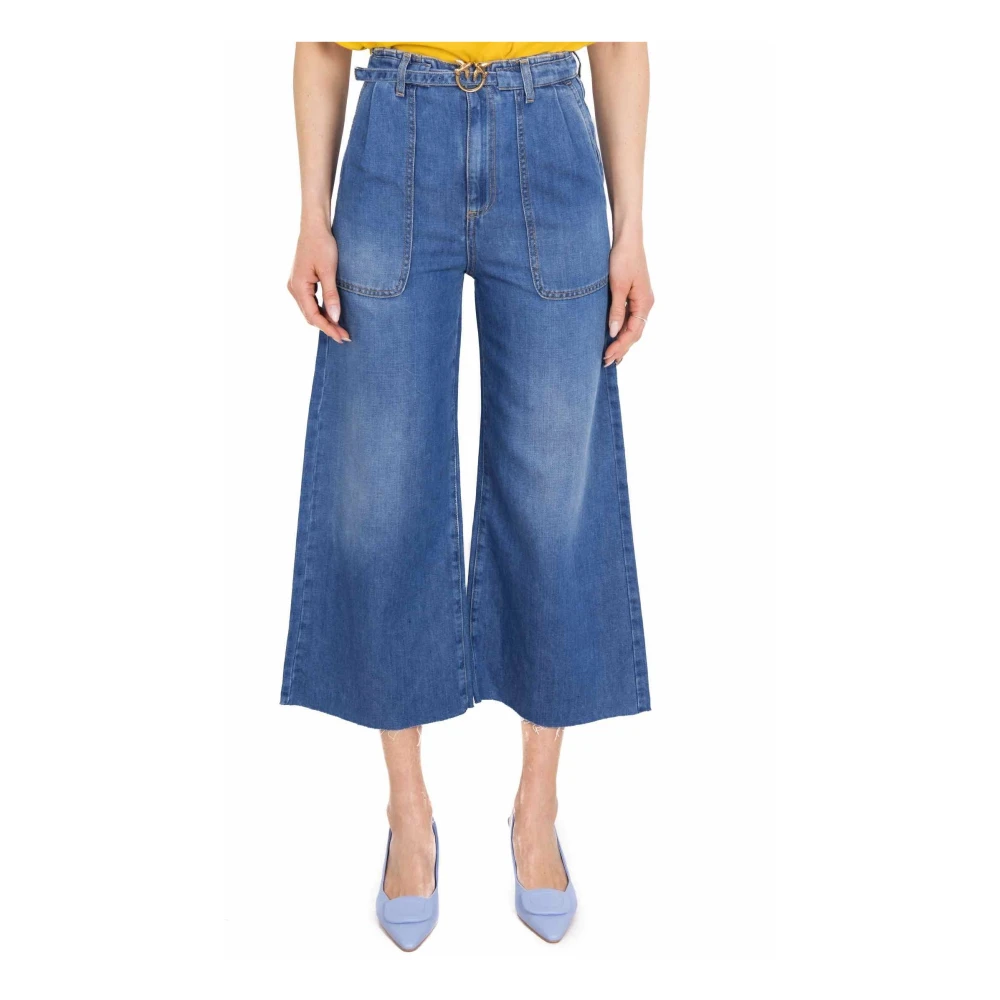 Pinko Hoge taille wijde pijp katoen linnen jeans Blue Dames