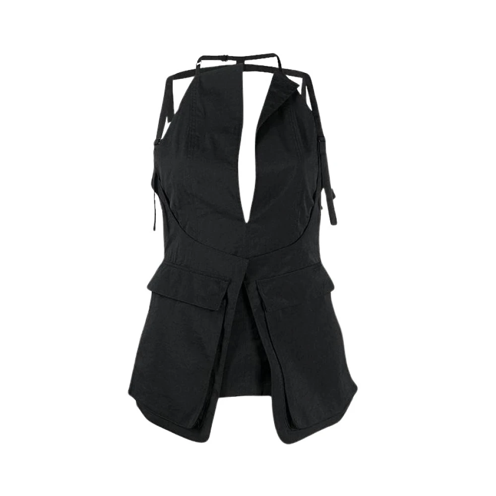 Jacquemus Mouwloze top met diepe halslijn en open rug Black Dames