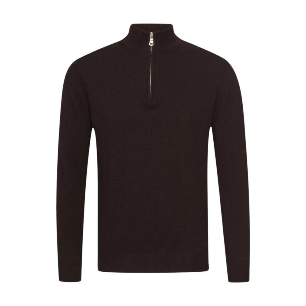 Oscar Jacobson Bruine Wol-Kasjmier Half Zip Trui Brown Heren