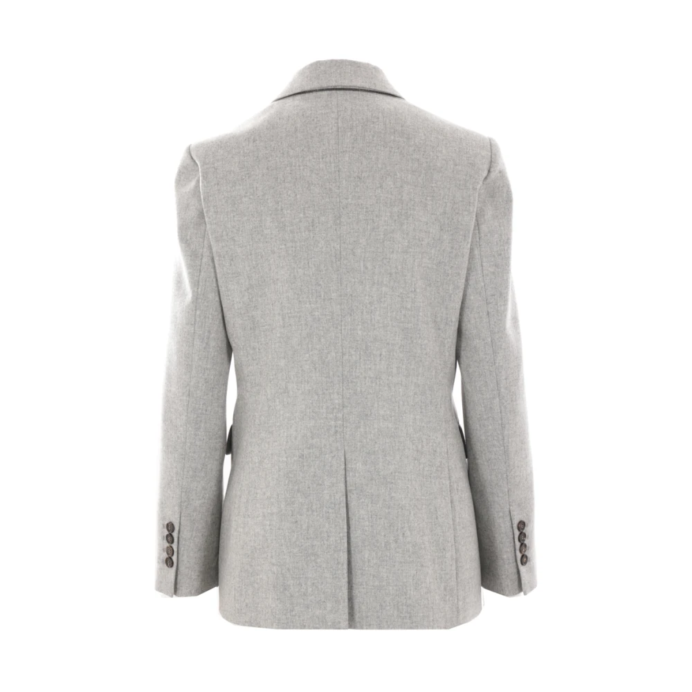 BRUNELLO CUCINELLI Lichtgrijze Wollen Flanellen Dubbelborst Jas Gray Dames