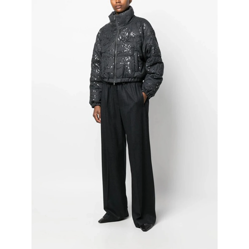 BRUNELLO CUCINELLI Grijze Wollen Flanellen Pufferjas Gray Dames