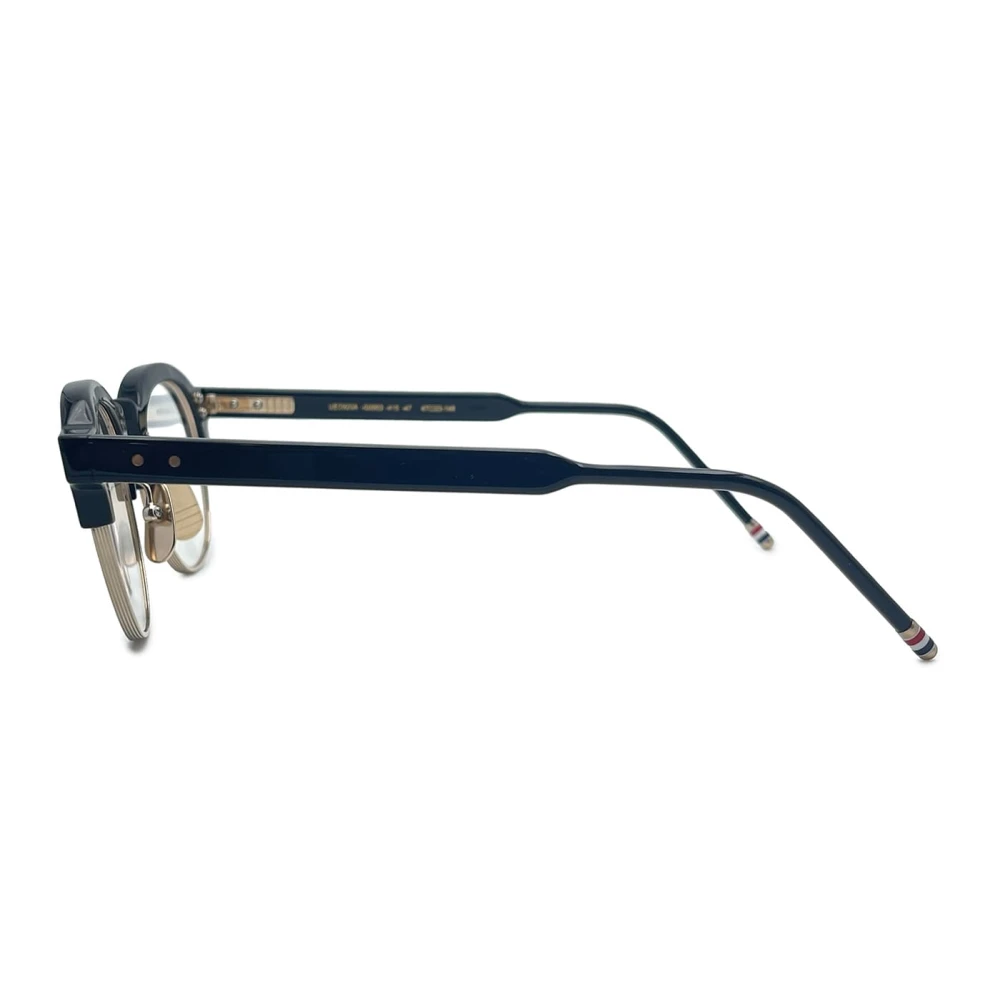 Thom Browne Navy Goud Oval Bril Japan Gemaakt Blue Heren