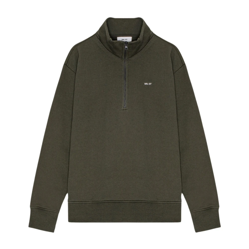 Nn07 Geborstelde Fleece Half-Zip Sweater Dark Army Green Heren