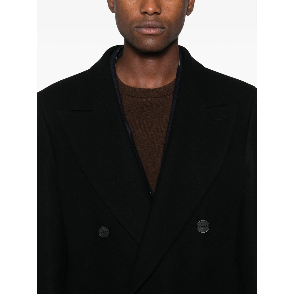 Hevo Zwarte Wollen Jas Lang Dubbel-Breasted Black Heren
