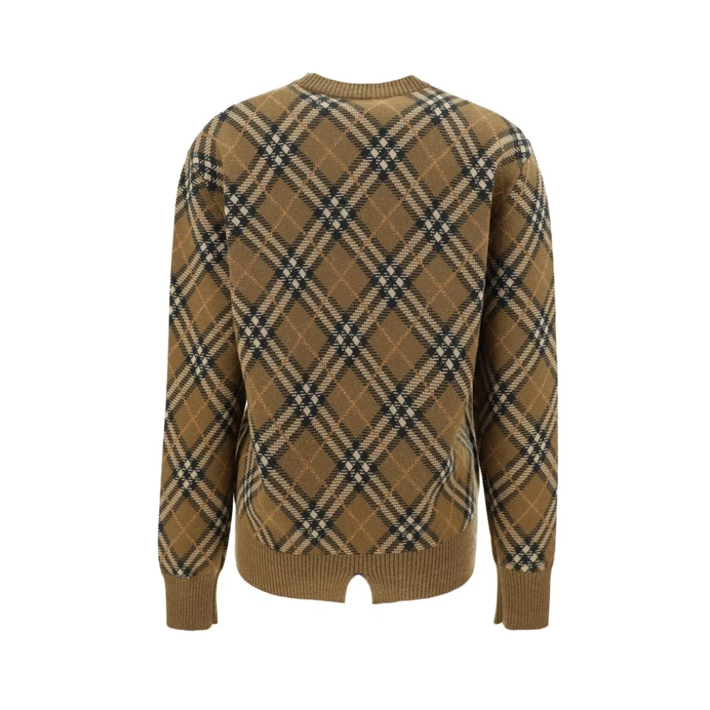 Burberry Gebreide trui met ronde hals en ruitpatroon Brown Dames