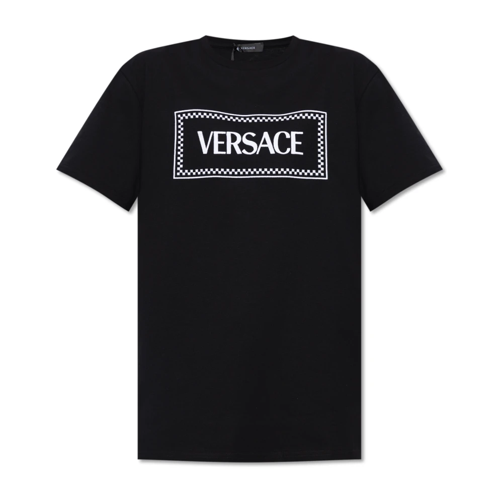 Versace Women's Black T-Shirt With Logo - T-Shirts - Xs - Tops
